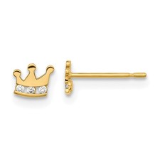 14k Yellow Gold Madi K Kids CZ Crown Childrens Post Earrings Royal