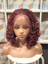 Braided wig: Handmade braided burgundy micro twist wig made on a full lace wig