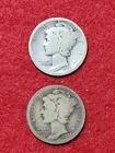 1921 Silver Mercury 10c Dime Pair of 2 Coins Good