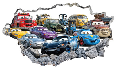 3D Autos Wandtattoo Loch im Wandbild Kinderzimmer Aufkleber 120cm x 80cm Design B