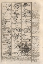 Monmouth-Newchurch-Newport-Cardiff road strip map by J. OWEN & E. BOWEN 1753