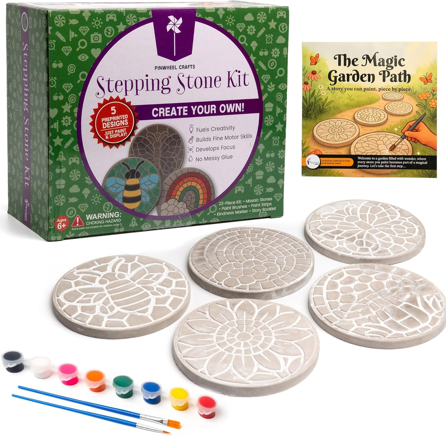 Pinwheel Crafts Stepping Stone Kit for Kids &ndash; Paint Your Own Mosaic Stones with 