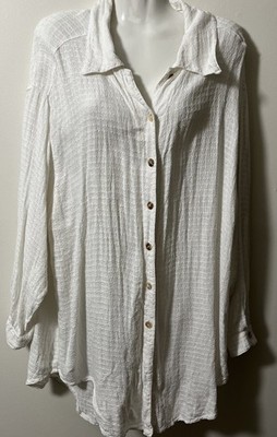 Click by Color Me Cotton Linen Shirt White Oversized Boxy Lagenlook One Size