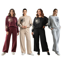 Womens Ladies Embroidery Sweatshirt Trouser Co-ord Set Tracksuit One Size UK8-14