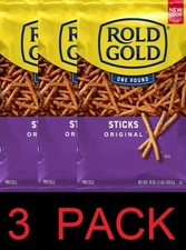 ROLD GOLD Sticks Original Pretzels Snack 16 oz Bag - 3 PACK