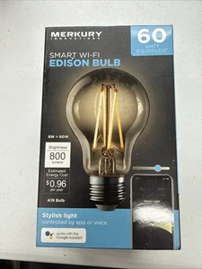 Merkury Smart Wi-Fi Edison Bulb App Controlled 800 Lumens A19 Bulb - SEALED BOX
