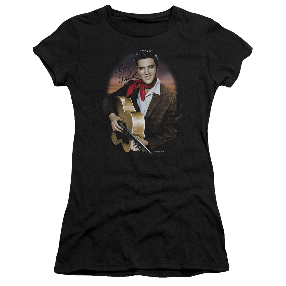 Elvis Presley Juniors T-Shirt Red Scarf and Guitar Black Tee | eBay