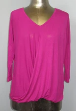 ana Fuchsia Draped Top Womens Size M Chest 42 V-Neck 3/4 Sleeve 222-31732