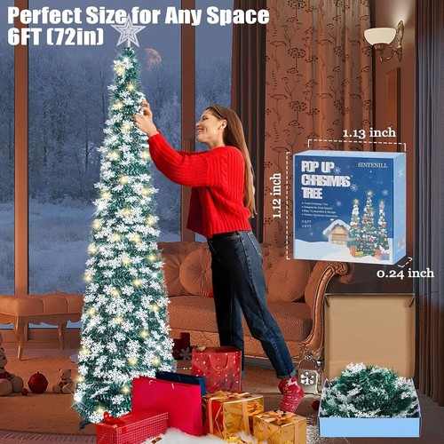 6 FT Pop Up Christmas Tree w/Timer Lights Blue Tinsel Artificial Christmas Tree - Picture 6 of 9