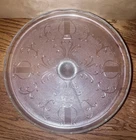 VTG 1950's JEANETTE GLASS Pedestal Cake Stand Plate HARP Pattern Gold Trim 10”