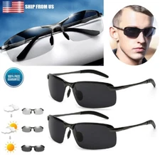 2 × Polarized Photochromic Sunglasses Men Summer Driving Transition Lens Glasses
