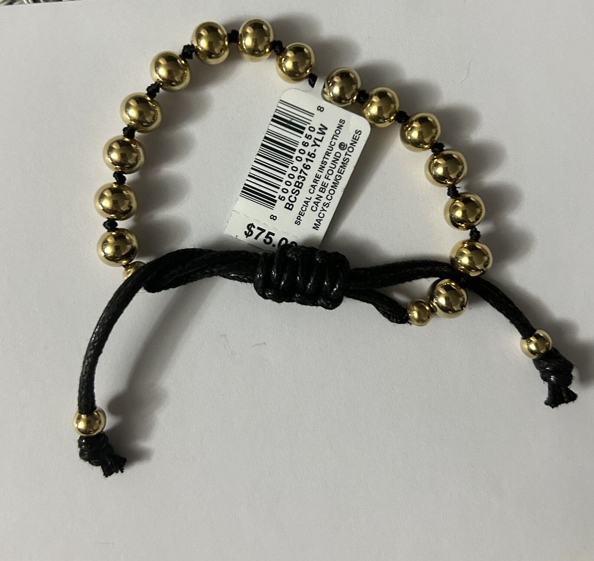 Macy's Men's Beaded Leather Adjustable Bracelet NWT