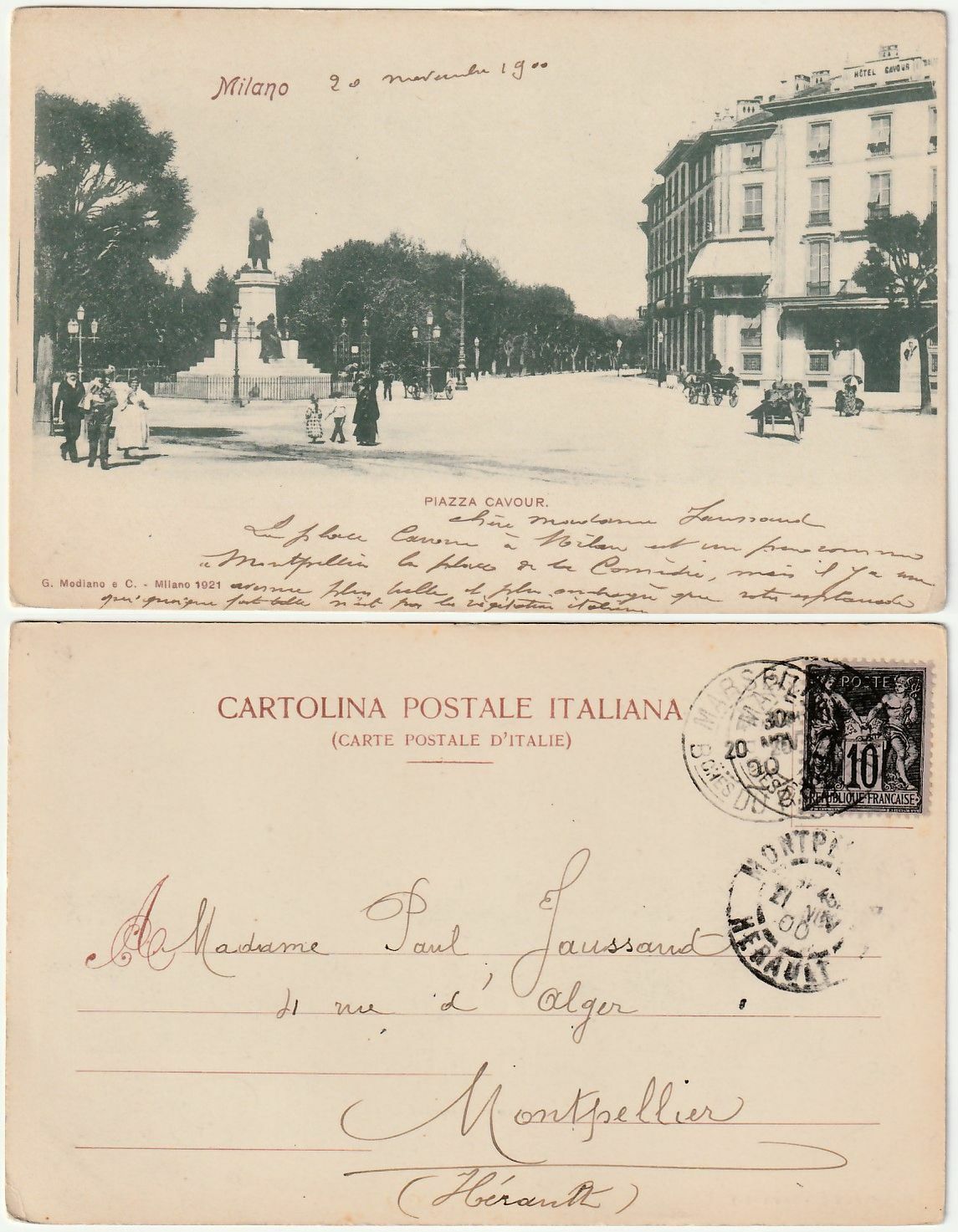 MILANO - PIAZZA CAVOUR - VIAGG. 1900 -45114-