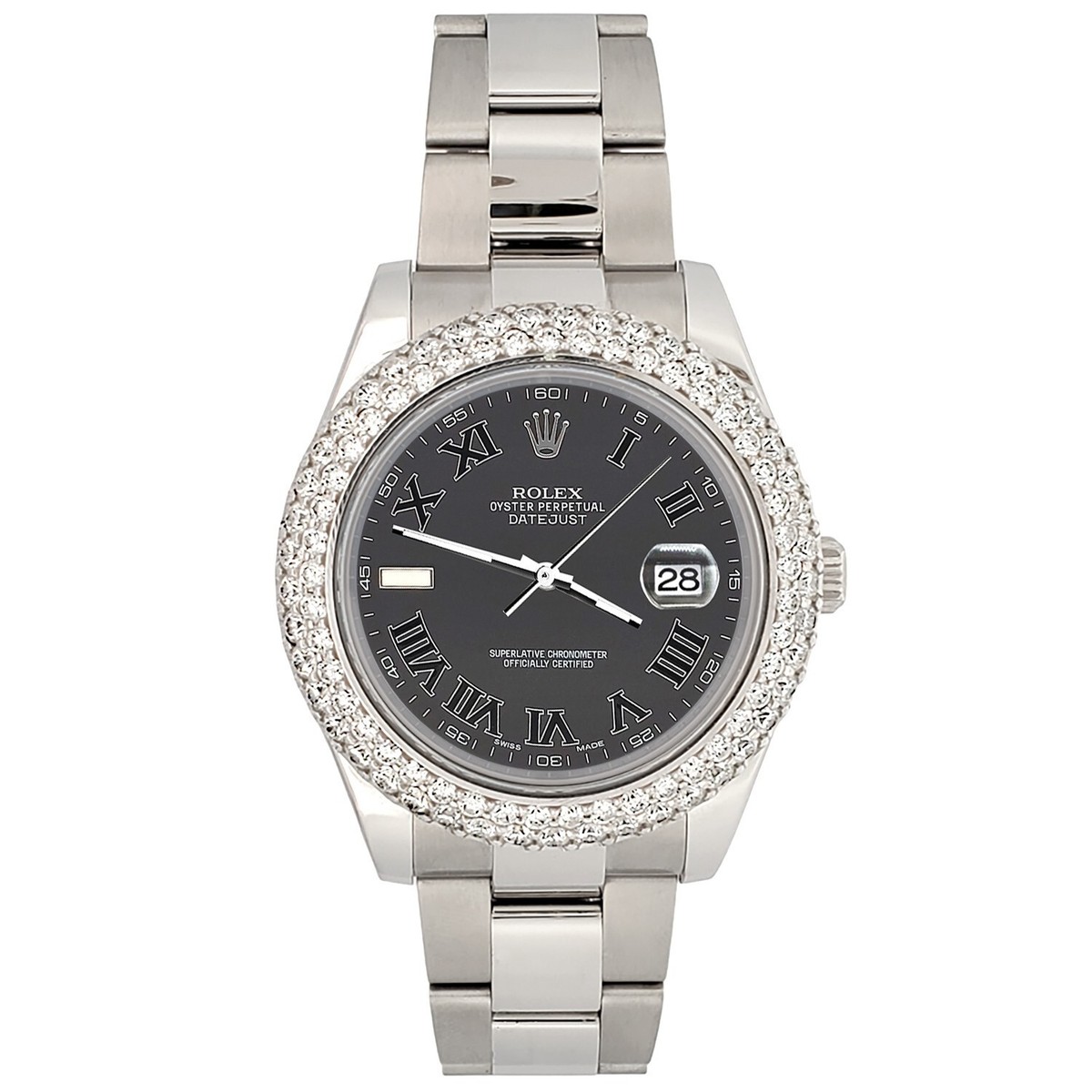 Rolex Datejust II 41mm 6.25ct Diamond Bezel/Rhodium Gray Watch