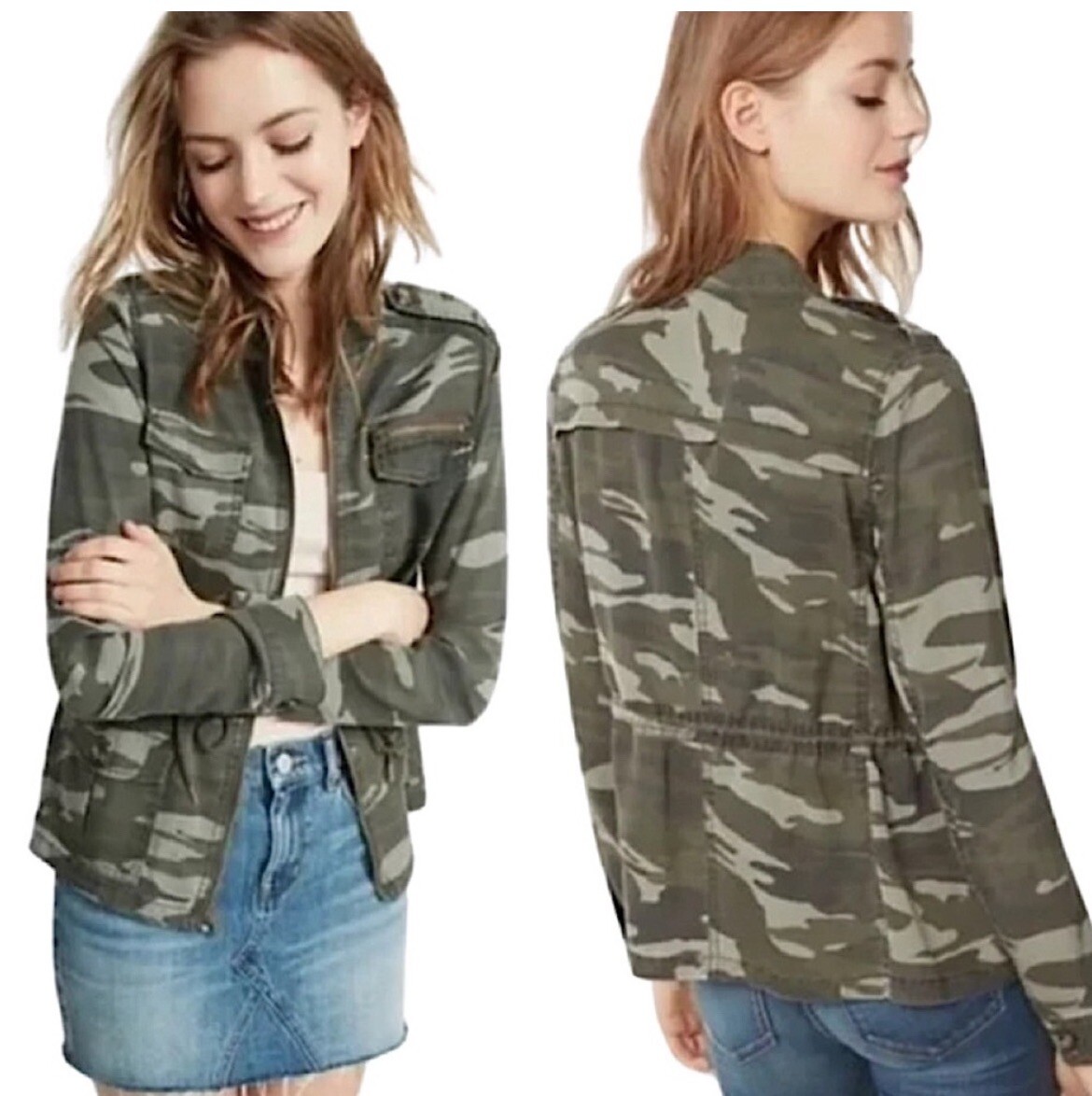 EUC EXPRESS CAMO MILITARY UTILITY CARGO JACKET GREEN BLACK Size XS