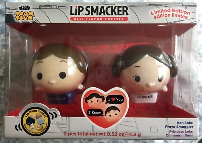 Star Wars Tsum Tsum Lip Smackers Hans Solo Princess Leia Cinnamon Balm NIP Set 2