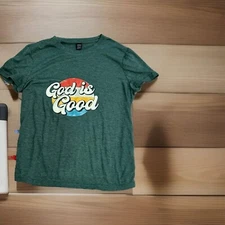 Shein Women's Size Medium Soft Green T-shirt EUC "God Is Good"