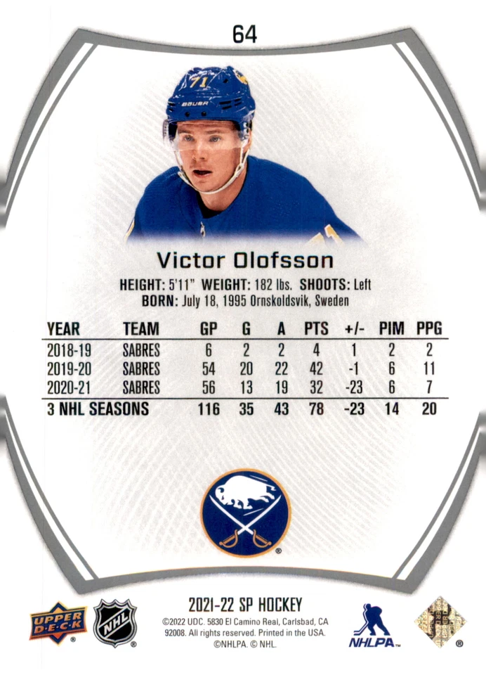 2021-22 SP #64 Victor Olofsson - Image 2 of 2