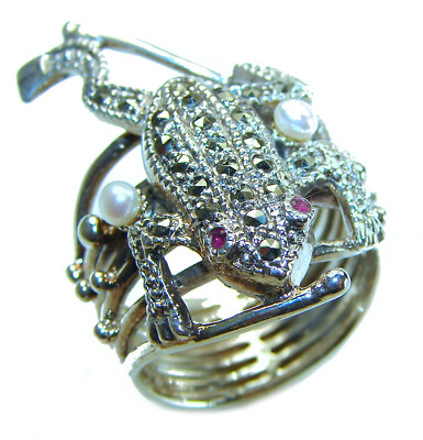 Saphir Ring Größe: 7,25 Glücksfrosch 925 Sterling Silber rot Handarbeit Unikat
