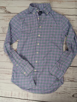 Vineyard Vines Shirt Women's X-Small Purple Plaid Slim Fit 100% Cotton Button 