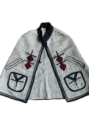 Wool Shoulder Poncho Cape Arm Slits Button Vintage Guatemala Youth Sz 3-4 