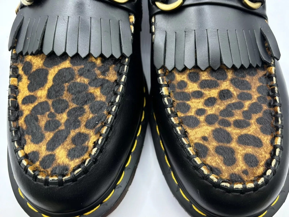 Dr. Martens Adrian Snaffle Leopard Hair Black Loafers Womens Dr. Martens Adrian Snaffle Leopard Hair Black Loafers Womens