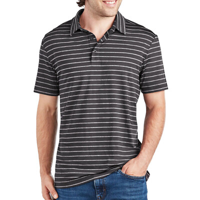 New Members Mark Active Polo Size S Men's black & gray striped Moist wick Mrk