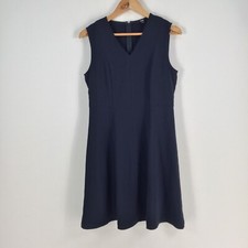 Uniqlo womens dress size S fit flare navy blue sleeveless Vneck zip 060240