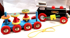 Vintage Brio Wood Pull Toy Train Pop-Up Engineer 2pc. 2nd pc spools on top turn