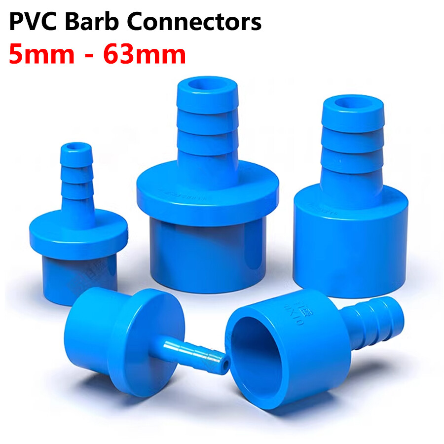 5mm to 63mm Hose Nozzle PVC Plastic Pipe Fittings Barb Connectors