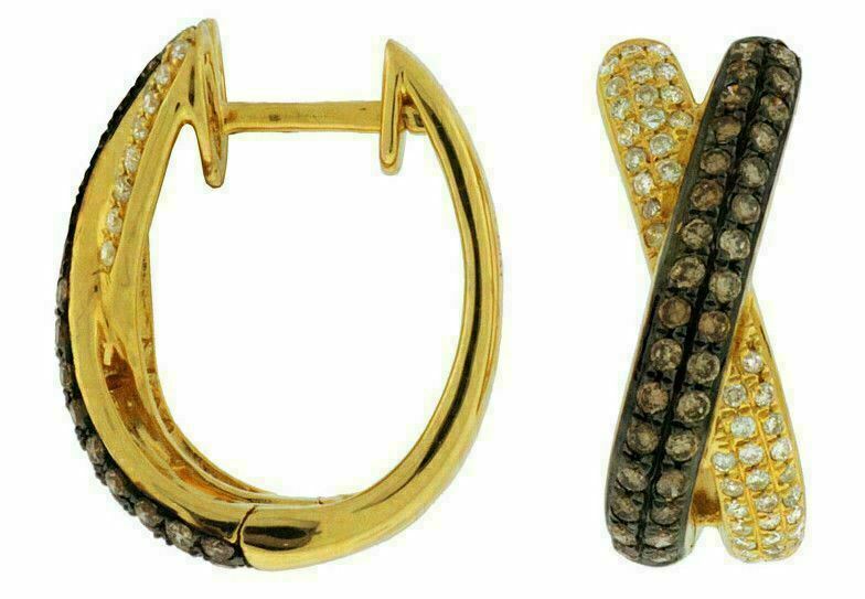 ORECCHINI ORO GIALLO 14KT DIAMANTI FANTASIA BIANCO E CIOCCOLATO .84CT MULTI FILA X LOVE