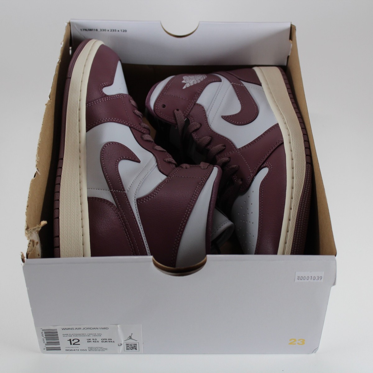 Nike Air Jordan 1 Mid Sky J Mauve BQ6472-050 Men's Size 10.5