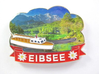 Eibsee Zugspitze Magnet Metall Souvenir mit Schiff Schieber Souvenir Germany