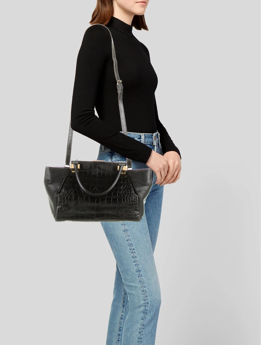 Lanvin Trilogy Medium Crocodile-Stamped Leather Tote Satchel