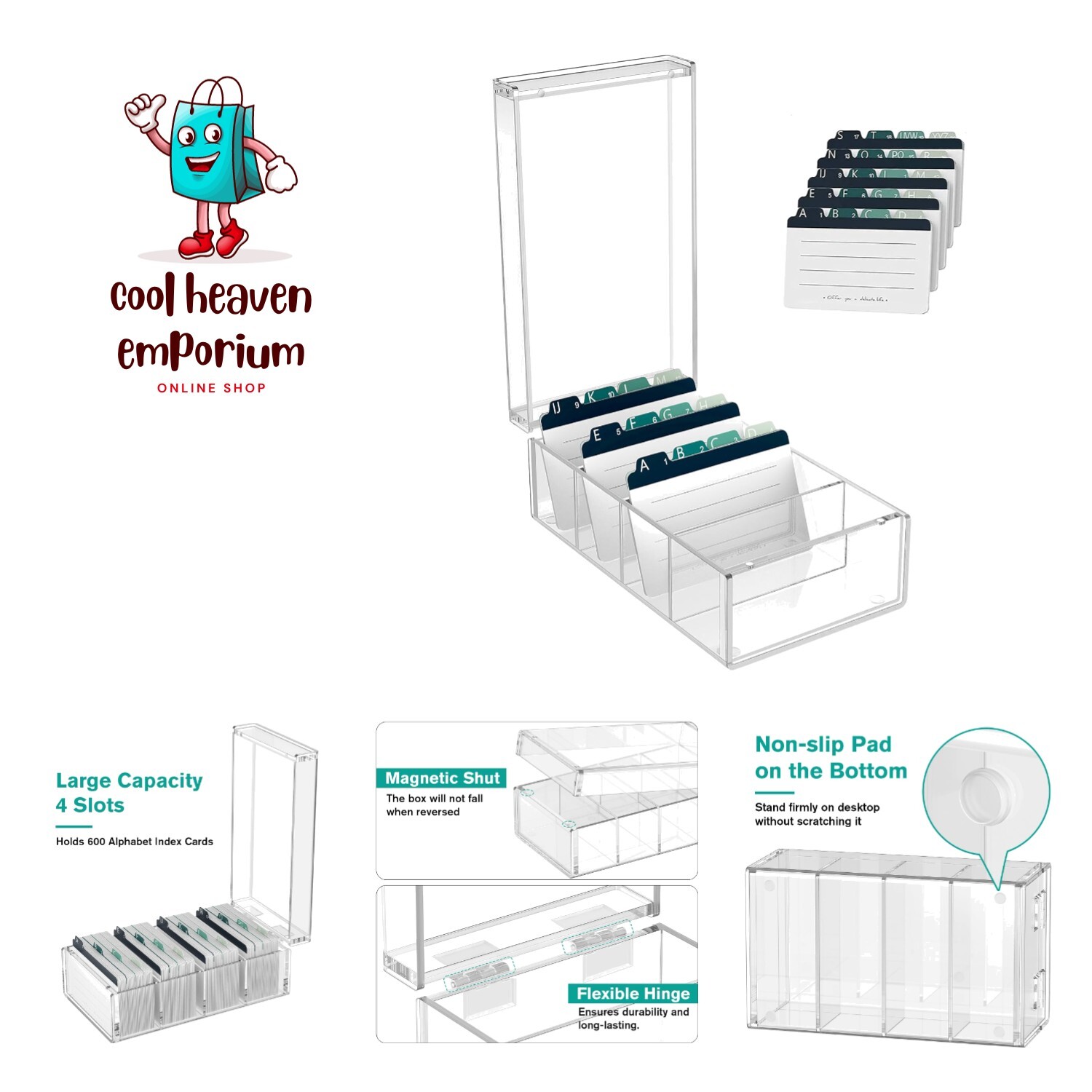 Index Card Holder, 3 x 5 inch Card , Card Box for Desk File Note Card Holders...