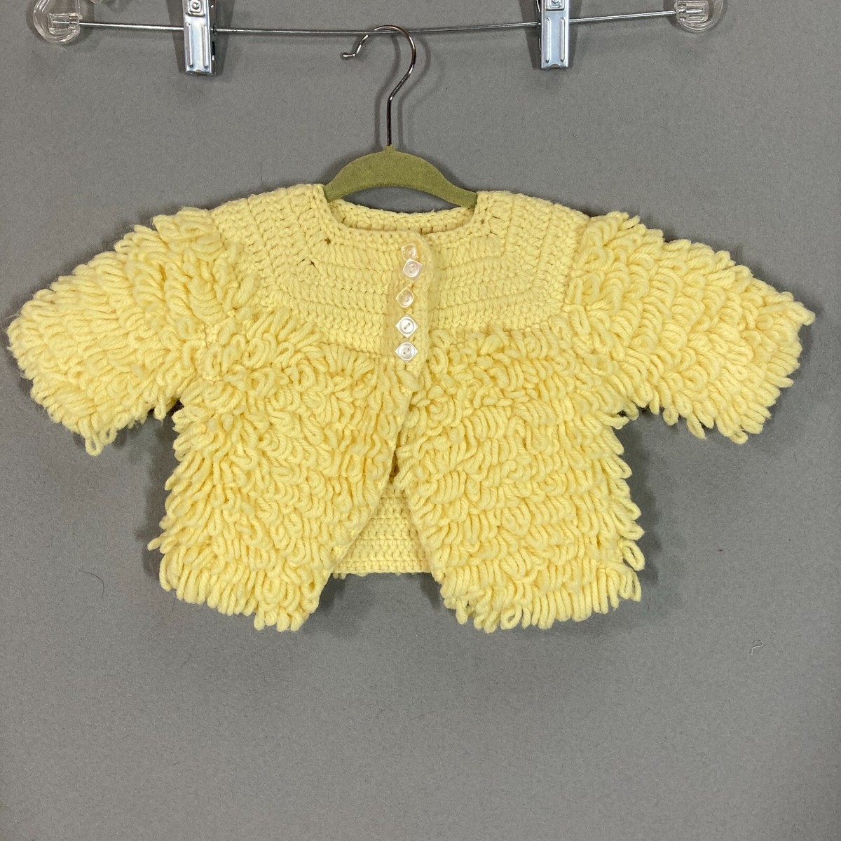 VTG Girls Baby Toddler Sweater Easter Yellow Cuddle Knit Grandma 50s 60s Shag