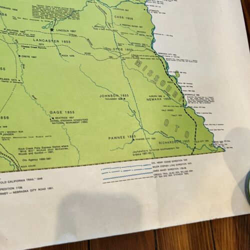 Vintage Historical Nebraska Map 31x58” Underground Railroad Mormon Oregon Trail - Picture 14 of 21