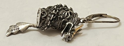 Signed DS - David Schorr Sterling Silver & 18k Dragon Dangle Earrings - Repair - Picture 8 of 24