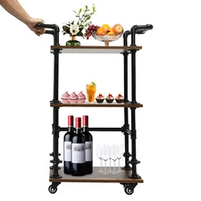3 Tier Luxurious Bar Cart Rolling Trolley Cart Liquor Wine Beverage Storage Rack