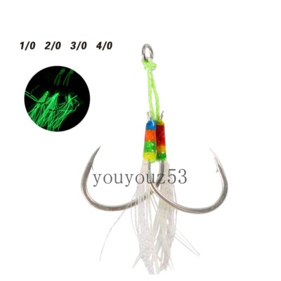 Double Assist Hooks Slow Fast Fall Jigs Fishing Hook Steel Wire Line 1/0#-4/0#