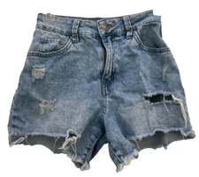 Rewash Band Women's Jean Style Shorts Size 1 Blue Distressed 5 Pocket Loops 49