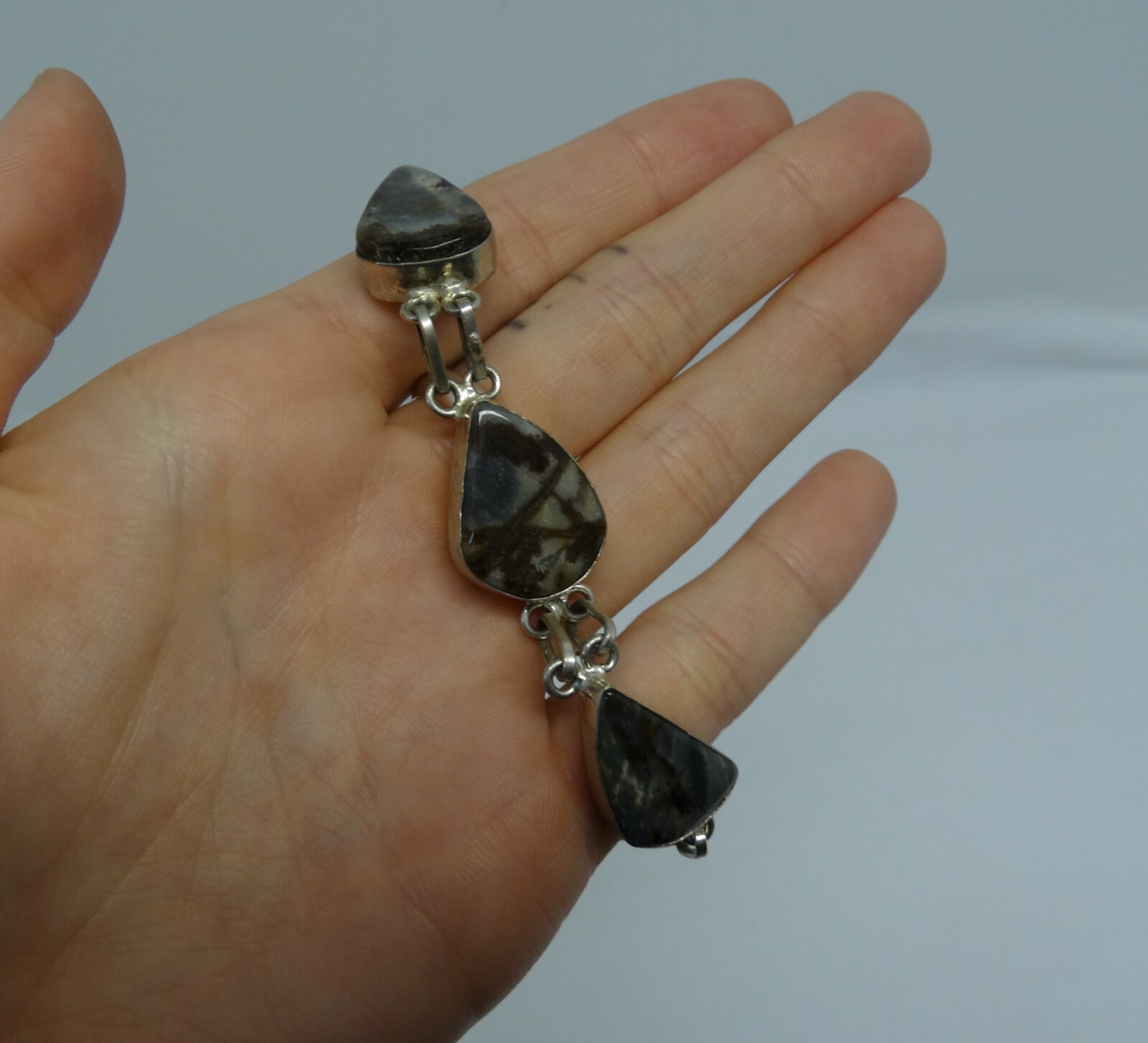 Unique Sterling Silver Stone Link Adjustable Brac… - image 6