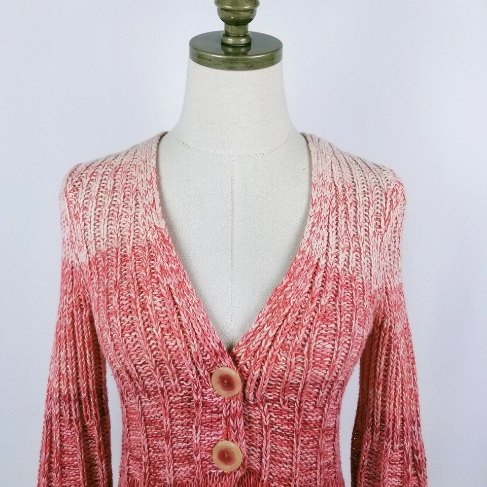 Cárdigan Suéter Sparrow Anthropologie Talla S Rojo Rayas Manga Campana 3/4 Alto Bajo Foto 2 de 4