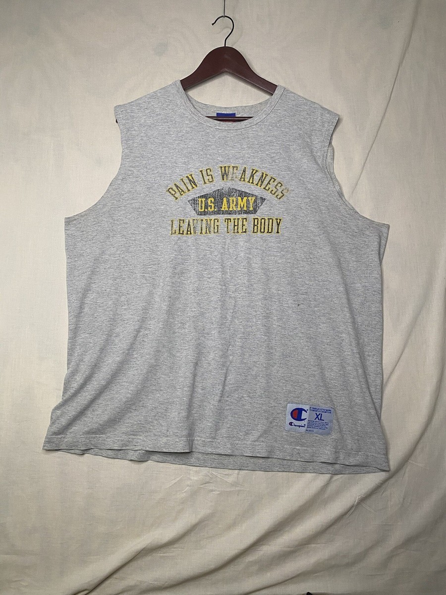 Army Champion Tank Top “Pain Is Weakness” Grey T-Shirt Size