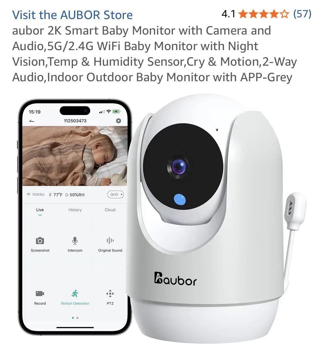 aubor 2K Smart Baby Monitor w/ Camera & Audio,5G/2.4G Night Vision, 2-Way Audio