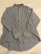 Chaps Classic Fit Wrinkle Free Blue Striped Dress Shirt 17.5 34/35 60 Cotton