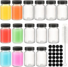 2 oz 15pcs Glass Shot Bottles Black Lids  24 Labels And Brush-Small Clear Jar