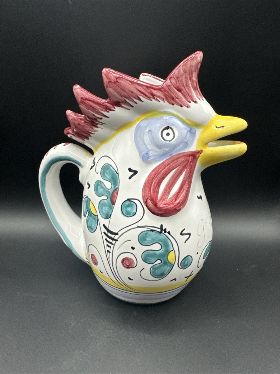 Fratelli Mari Deruta Rooster Pitcher Hand Painted Made In Italy