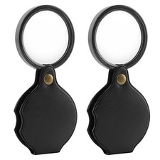 2pcs 20X Small Pocket Magnify Glass with Rotating Protective PU Leather Black