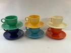 Vintage Fiesta Ware HLC Homer Original 6 Colors Teacups Cups & Saucers Set 1936